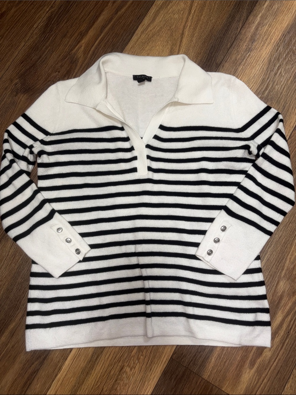 Talbots Striped Collared Sweater - Black & White